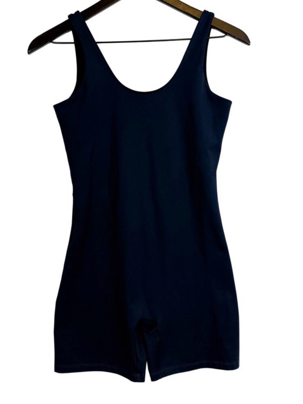 Girlfriend Collective Skyline Bike Unitard Romper Fitted Navy Blue FLAW - M